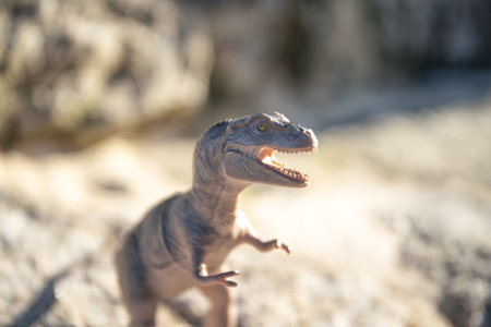 A selective focus shot of a Tyrannosaurus rex toyの写真素材