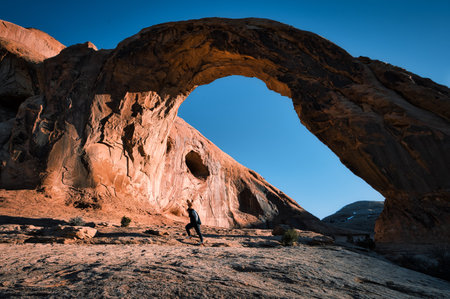 An amazing shot of a canyon landscape on a blue sky backgroundの写真素材