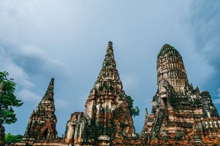 A closeup shot of the Wat Phra Ram temple in the city of Ayutthaya in Thailandの写真素材