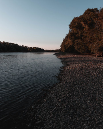 Late summer day at the river in the autumnの写真素材
