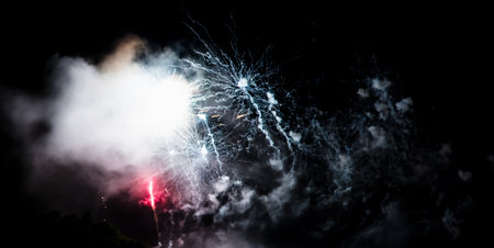 A beautiful view of colorful fireworks on a dark backgroundの写真素材