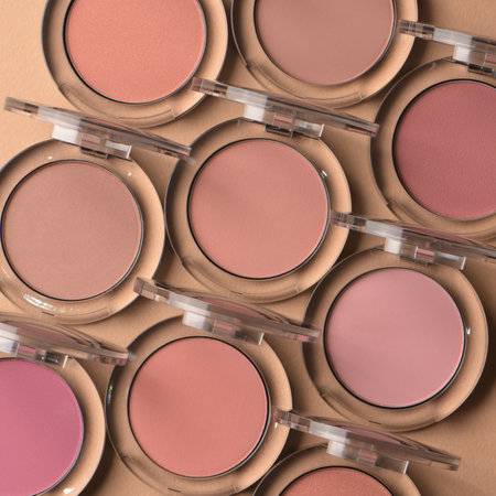 A closeup shot of multicolor single eyeshadow palettesの写真素材