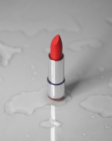 A closeup shot of a red lipstick isolated on white backgroundの写真素材
