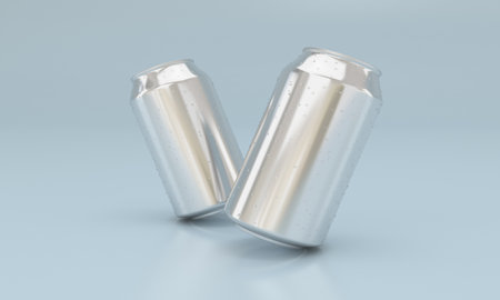 An isolated shot of the unlabeled tin can of alcoholic and non-alcoholic drinks on a blue backgroundの写真素材