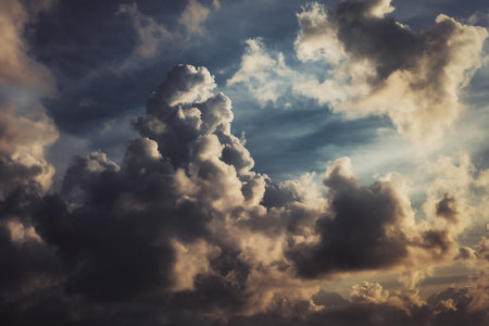 A beautiful sky with accumulated clouds and sunlight