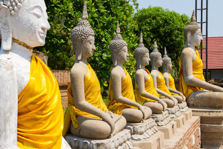 Buddha antique statues in Thailand, seen in Bangkok/Ayutthayaの写真素材