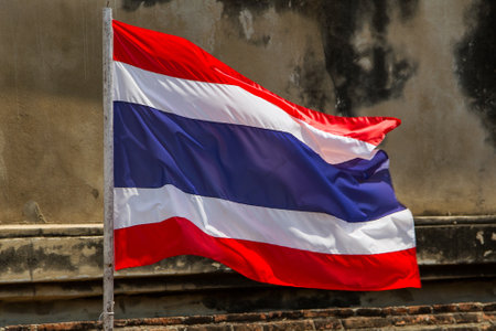 A closeup shot of a waving flag of Thailand
