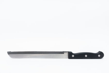 A high-quality bread knife isolated on a white backgroundの写真素材