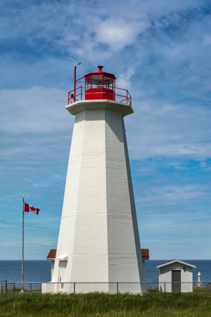 White lighthouse, Cape Anguille, Newfoundland and Labrador, Canadaの写真素材