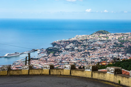 Looking down on Funchal, Madeira, from a high road.の写真素材