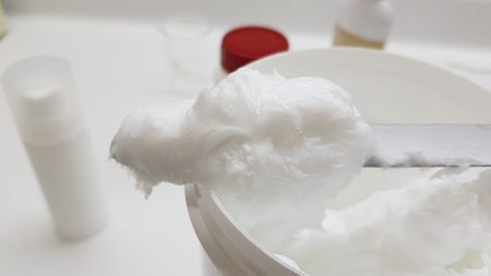 A selective focus closeup of a medical cream in a hospitalの写真素材