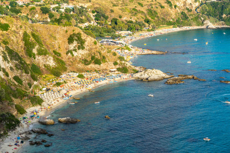 View of Grotticelle beach at Capo Vaticano, Italyの写真素材