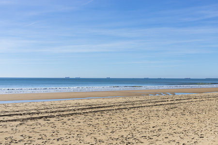 A magnificent view of a sandy beach and blue seascape on a sunny day, Dominican Republicの写真素材