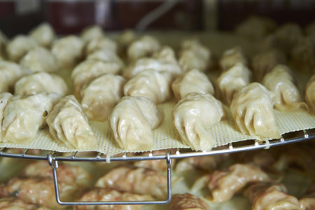 A closeup of delicious steamed dumplings