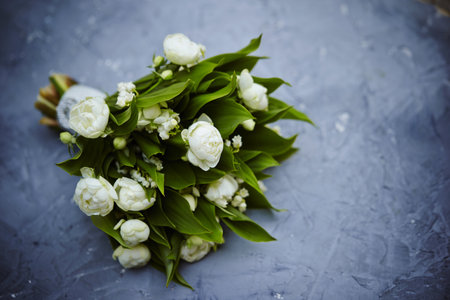 A gentle bouquet of beautiful white t for the brideの写真素材