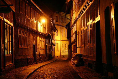 Streets of Wernigerode in germany long exposure by evening by nightの写真素材