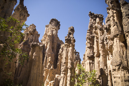 The rock formations of Djavolja Varos located in Serbia during daylightの写真素材