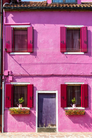 Pink painted house in Burano, Venice, Italyの写真素材