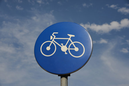A traffic sign indicating bicycle pathの写真素材