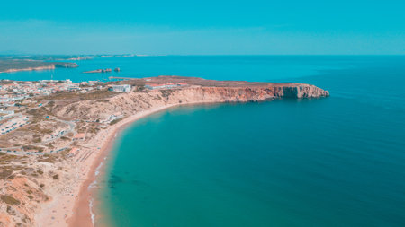 A beautiful Atlantic beaches and cliffs of Algarve, Portugal on a sunny summer dayの写真素材