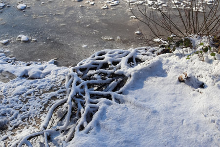 A part of the frozen lake in winter