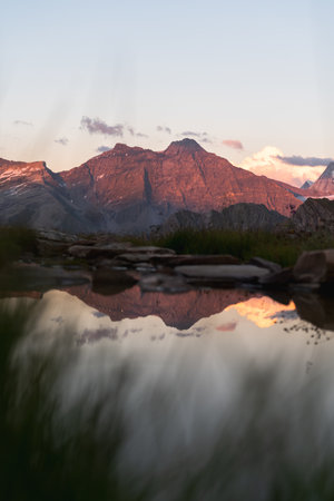 A vertical shot of Swiss Alpsの写真素材