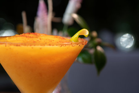 A closeup of a glass of fruity daiquiri fresh and tasty cocktailの写真素材