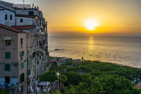 A beautiful sunset in Tropea, Calabria, Italyの写真素材
