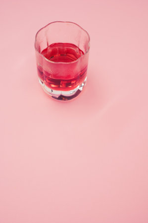 A closeup shot of a glass of juice on a pink surface - copy spaceの写真素材