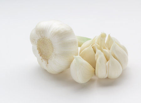 A closeup of garlic on white backgroundの写真素材