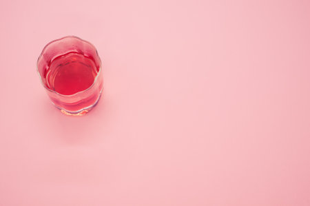A closeup shot of a glass of juice on a pink surface - copy spaceの写真素材