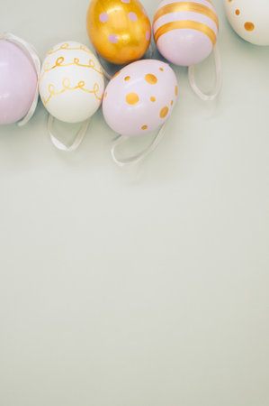 A closeup shot of decorative Easter eggs on a white surface - copy spaceの写真素材