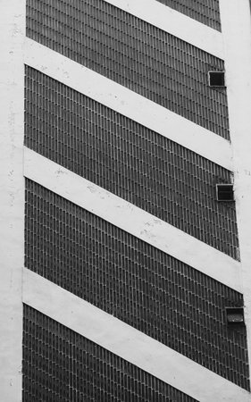 A view of Contrast and abstract black and white architecture, building with diagonal lines