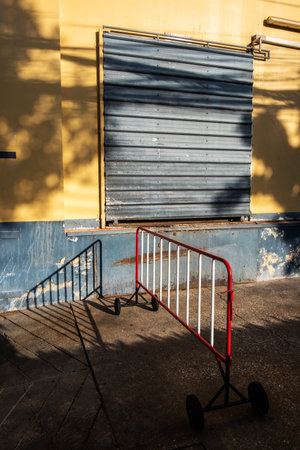 Colored lights and shadows out of the factoryの写真素材