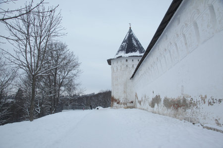 A chilling view of the Monastery in the city of Zvenigorod, Moscow region during winterの写真素材