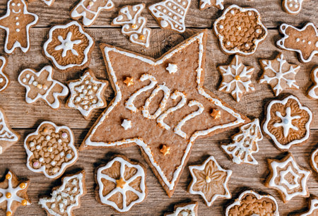 Top view of cookies on table, Happy new year, new year 2022, celebration, overhead, top view, flat lay.の写真素材