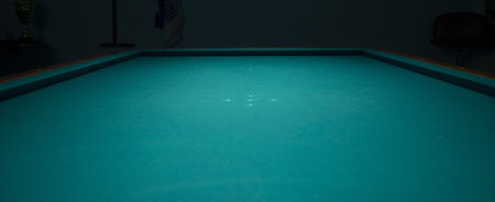A closeup shot of an empty billiard table in the darkneの写真素材