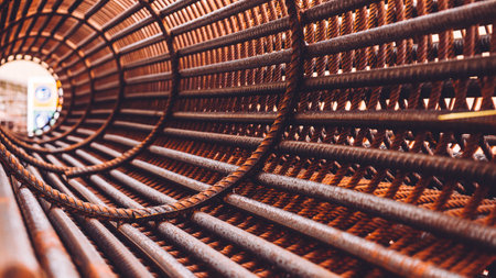 A closeup shot of the inside view of rebar for the reinforced hole