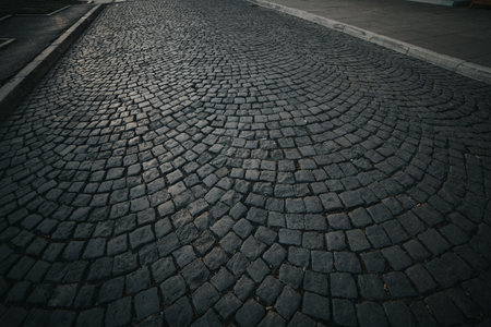 A closeup of the old cobblestone pavementの写真素材