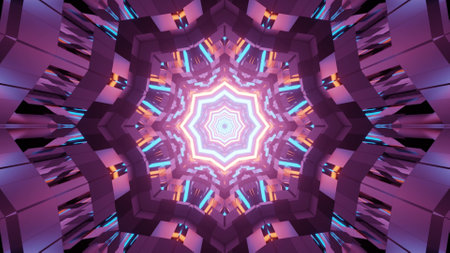 An endless kaleidoscopic tunnel with various colors for wallpaper and backgroundの写真素材