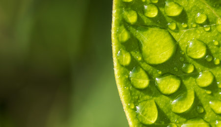 A macro shot of a green leaf with water dropの写真素材