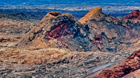 The volcanoes in the Timanfaya National Park in Lanzarote, Spainの写真素材