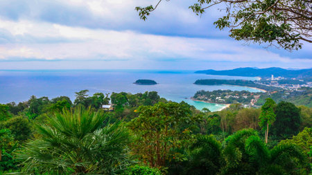 The beautiful view of the green mountains of Phuket, Thailandの写真素材