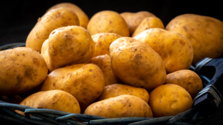 A closeup shot of many raw potatoesの写真素材