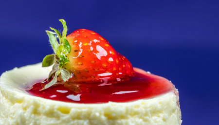 A delicious cake with strawberry and strawberry sauceの写真素材