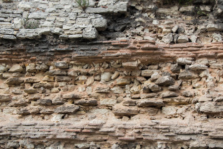 A selective focus closeup of the stone wall backgroundの写真素材