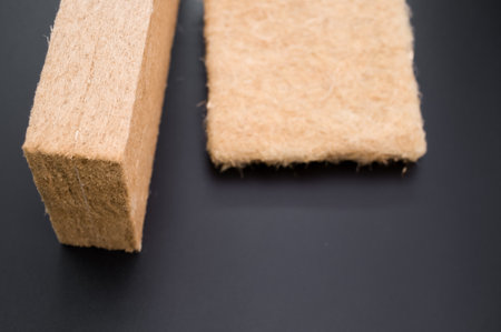 Thermal insulation sheet and panel samples on black backgroundの写真素材
