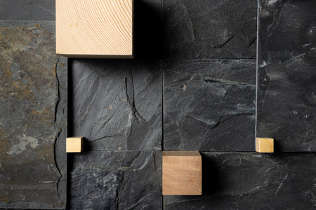 A gray slate tiled wall background