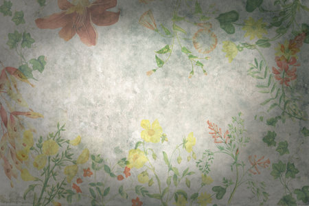 A decorative floral vignette parchment paper for a background with copy space in the middleの写真素材