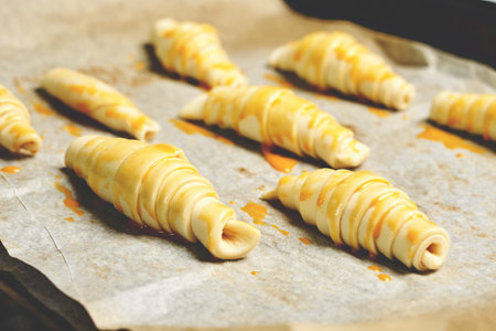 The process of making homemade pumpkin croissant rollsの写真素材